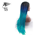 Blue Ombre Syntheticlace Front Box Braids , Colored Long African Braided Hair Wig