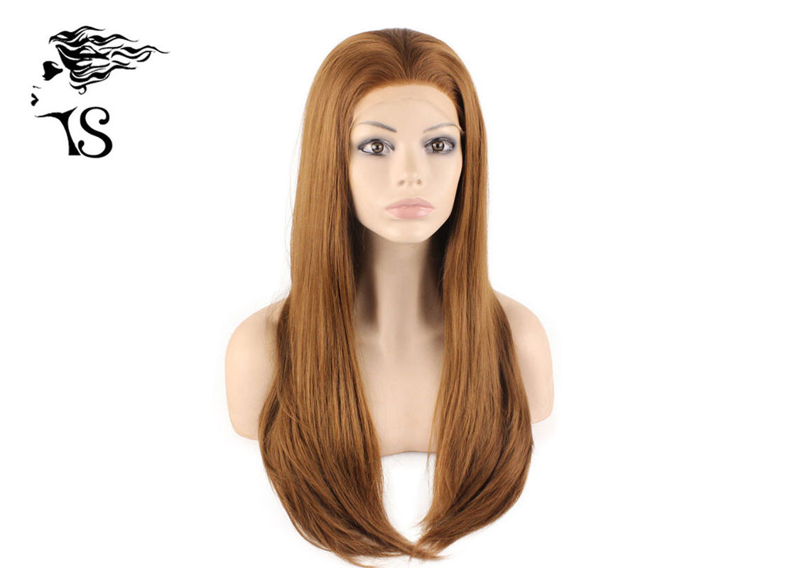 Premium Quality Synthetic Lace Front Wigs Silky Straight Brown Color No Shedding